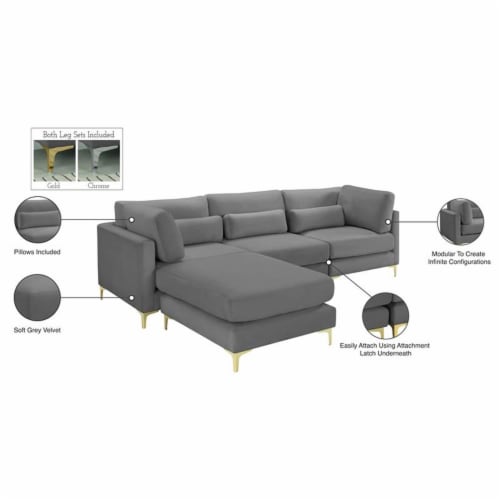 Meridian Furniture Julia Gray Velvet Modular Sectional Perspective: bottom