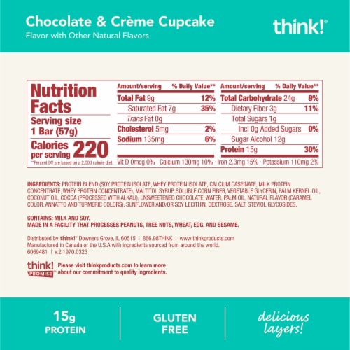 think! Chocolate & Creme Cupcake High Protein Bar Perspective: bottom
