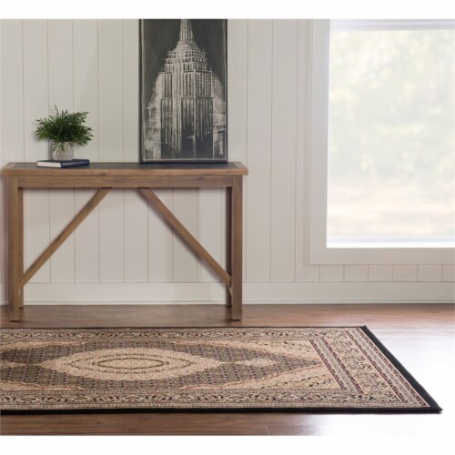 Linon McKinley Mahi Tabriz Power Loomed Polypropylene 5' X 7'6  Rug in Black Perspective: bottom