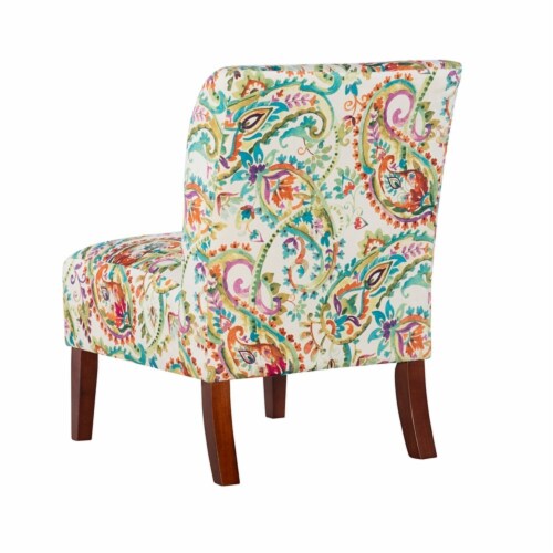 Linon Todd Curved Back Wood Upholstered Slipper Chair in Calypso Multi-Color Perspective: bottom