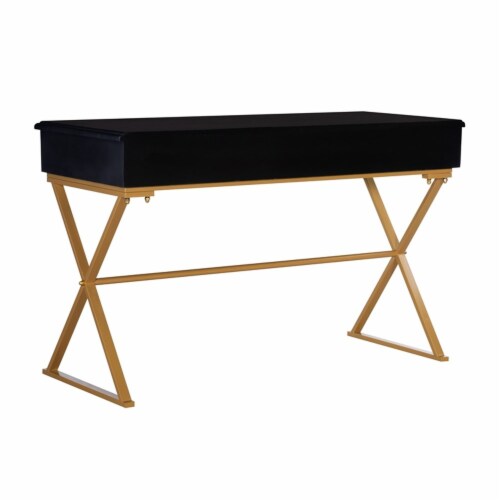 Linon Campaign Two-Drawer Metal Desk in Black Perspective: bottom