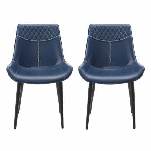 Linon Mabry Upholstered Set of Two Dining Chairs in Blue Perspective: bottom
