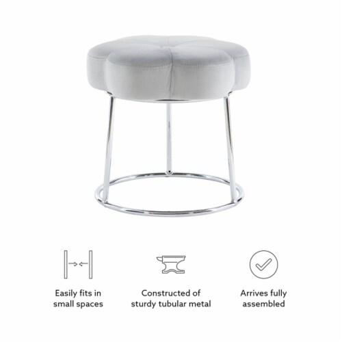 Linon Siena Metal Upholstered Accent Vanity Stool in Gray Perspective: bottom
