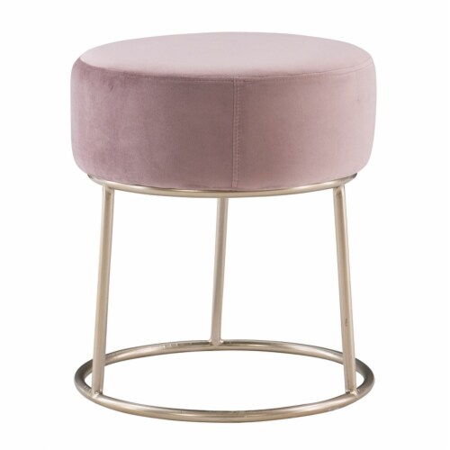 Linon Carly Metal Accent Vanity Stool in Pink Perspective: bottom