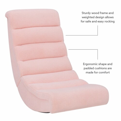 Linon Grayson Wood Sherpa Upholstered Game Rocking Chair in Pink Perspective: bottom