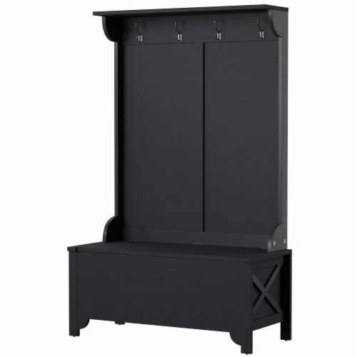 Linon Anna Wood Entryway Wide Hall Tree in Black Perspective: bottom