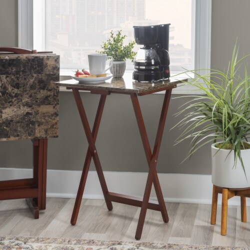 5 piece faux marble tray table set deals