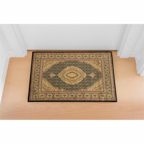 Linon Elegance Mahi Power Loomed Polypropylene 2'x3' Rug in Black Perspective: bottom