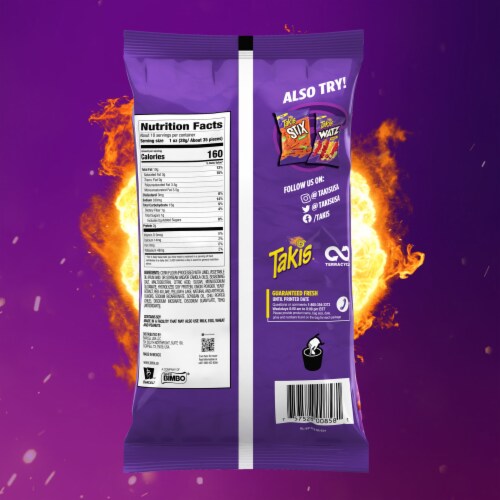 Takis Fuego Stix Hot Chili Pepper & Lime Corn Snack Sticks Perspective: bottom