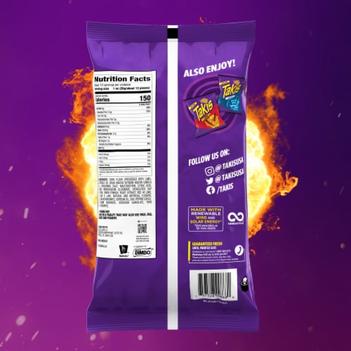 Takis Fuego Hot Chili Pepper & Lime Rolled Tortilla Chips Perspective: bottom