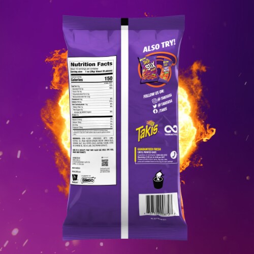 Takis Stix Spicy Flare Chili Pepper & Lime Corn Chips Perspective: bottom