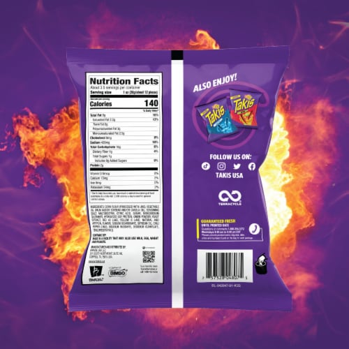Takis Fuego Hot Chili Pepper & Lime Rolled Tortilla Chips Perspective: bottom