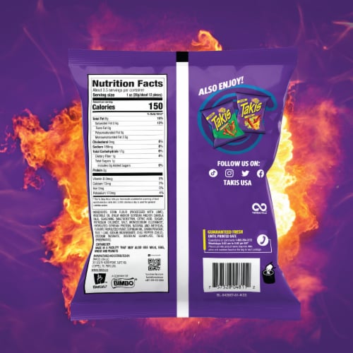 Takis Blue Heat Hot Chili Pepper Rolled Tortilla Chips Perspective: bottom