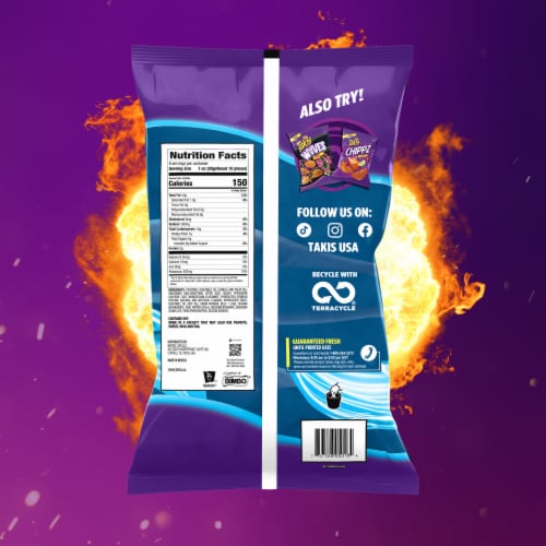 Takis Blue Heat Waves Hot Chili Pepper Wavy Potato Chips Perspective: bottom