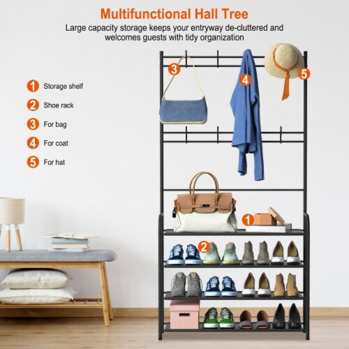 Entryway Coat Hat Rack Shoe Storage Shelf Shoe Rack Freestanding Hall Tree Garment Hanger St 1 unit Mariano s