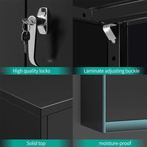 Aobabo 41.6 Inch Locking Metal Storage Cabinet with 2 Adjustable Shelves, Black Perspective: bottom