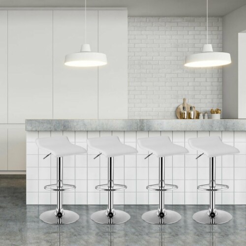 Set of 4 Swivel Bar Stool PU Leather Adjustable Kitchen Counter Bar Chair White Perspective: bottom