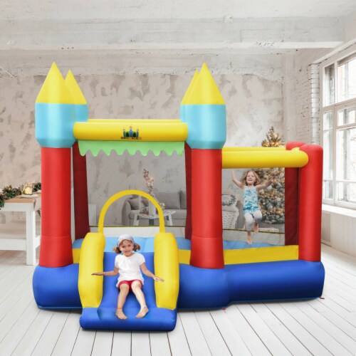 Gymax Inflatable Bounce House Slide Jumping Castle Ball Pit Tunnels Without Blower Perspective: bottom