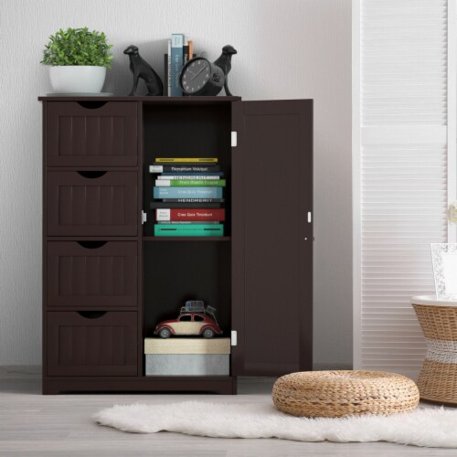 Gymax Bathroom Floor Cabinet Free Standing Storage Side Organizer w/4 - See Details - Grey