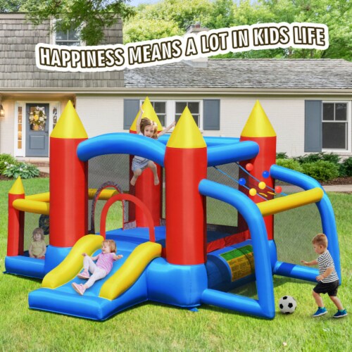 Kid Inflatable Bounce House Slide Jumping Castle w/Soccer Goal Ball Pit