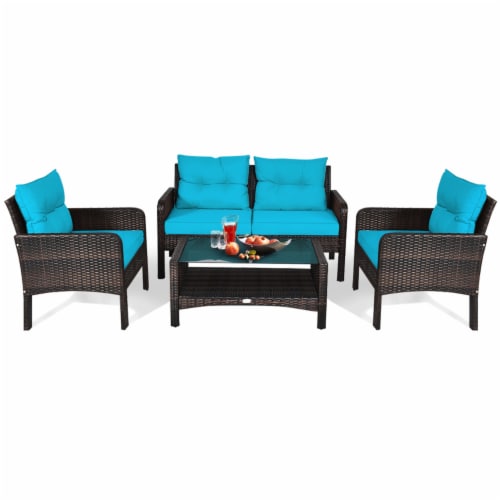 4PCS Rattan Patio Furniture Conversation Set Cushioned Outdoor Furniture Set Perspective: bottom