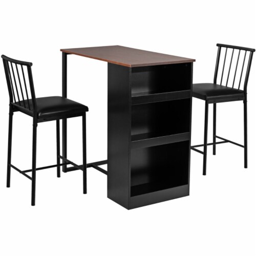 Gymax 3 Piece Counter Height Pub Dining Set Kitchen Table & Chairs w/ Storage Espresso Perspective: bottom
