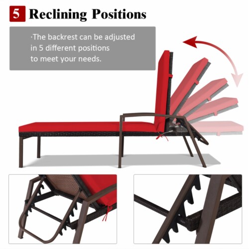 Adjustable Rattan Chaise Recliner Lounge Chair Patio Outdoor w Red Cushion 1 unit Pick n Save