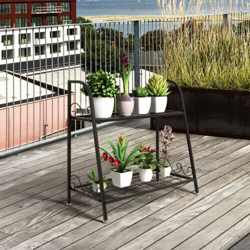 Gymax 2-tier Metal Plant Stand Shelf Flower Pot Holder Display Rack Shoe Organizer Perspective: bottom