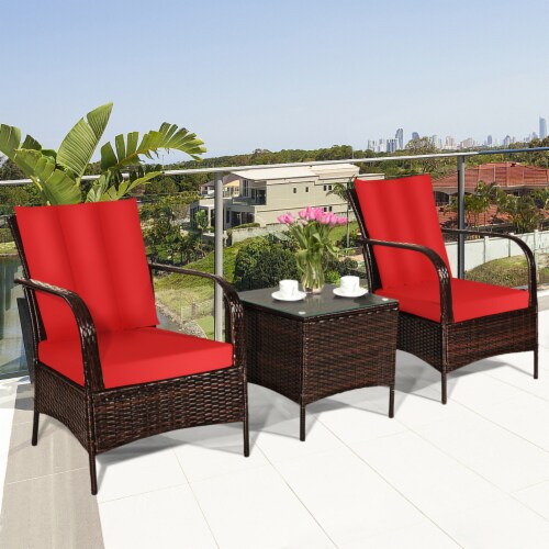 3PCS Patio Rattan Conversation Set Outdoor Furniture Set w/Table Perspective: bottom