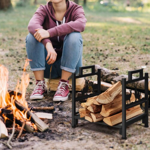 Gymax 18'' Firewood Log Rack Wood Lumber Storage Holder for Fireplace Stove Fire Pit
