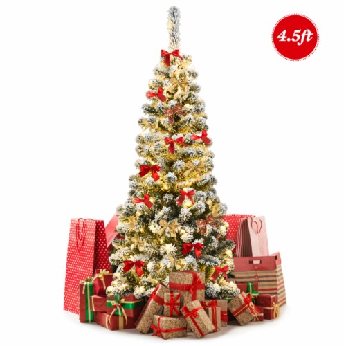 4.5ft Pre-lit Pencil Snow Flocked Pencil Christmas Tree Holiday Decoration Perspective: bottom