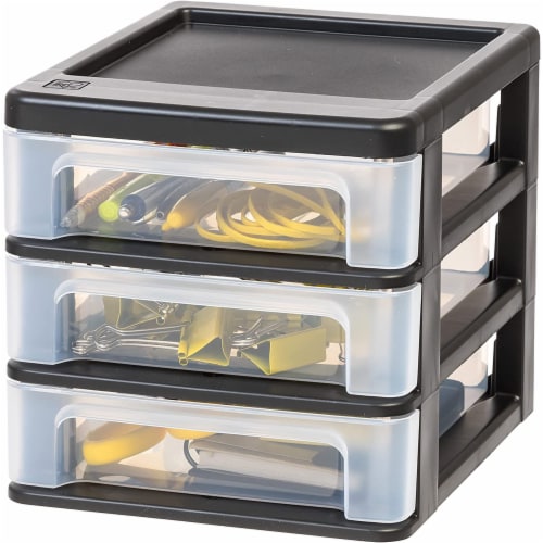 IRIS USA Compact 3 Drawer Plastic Desktop Storage Organizer, Black (2 Pack) Perspective: bottom