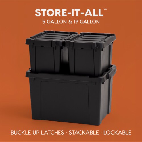 Iris USA, 19 Gallon Heavy Duty Plastic Storage Box, Black