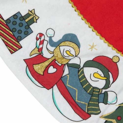 Northlight 48 Red and White Jolly Snowman Christmas Tree Skirt Perspective: bottom