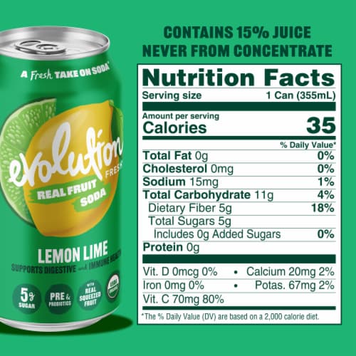 Evolution Fresh® Lemon Lime Organic Real Fruit Soda Perspective: bottom