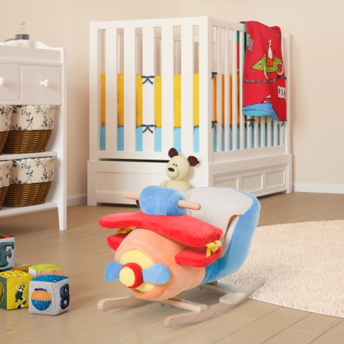 Kid's Rocking Horse Plane Seat Riding Plush Cartoon Chair w/ Seat Belt & Songs Perspective: bottom