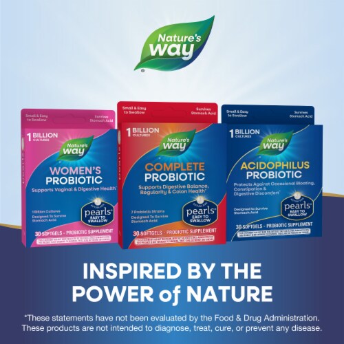 Nature's Way Complete Probiotic Pearls No Refrigeration Required Softgels 1 Billion Live Cultures Perspective: bottom
