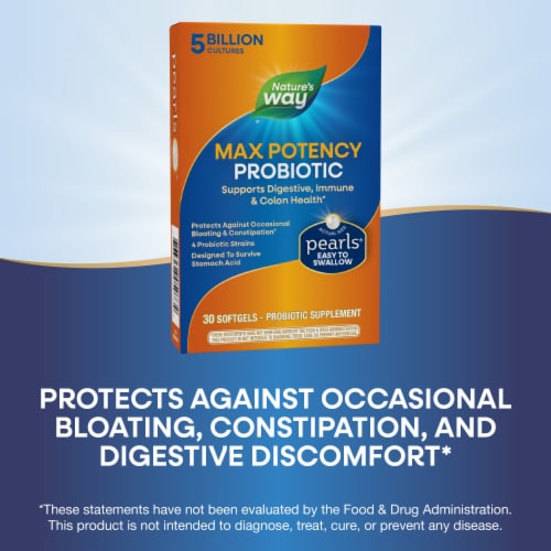 Nature's Way Max Potency Probiotic Pearls No Refrigeration Required Softgels 5 Billion Live Cultures Perspective: bottom