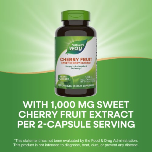 Nature's Way Cherry Fruit Sweet Cherry Extract Capsules 1000 mg Per Serving Perspective: bottom