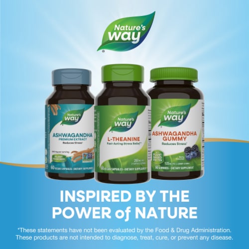 Nature's Way L-Theanine Drug Free Stress Relief Vegan Capsules 200 mg Per 2 Capsule Serving Perspective: bottom