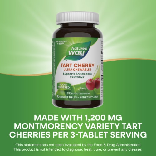Nature's Way Tart Cherry Ultra Cherry Flavored Chewable Tablets 1200 mg Per 3-Tablet Serving Perspective: bottom