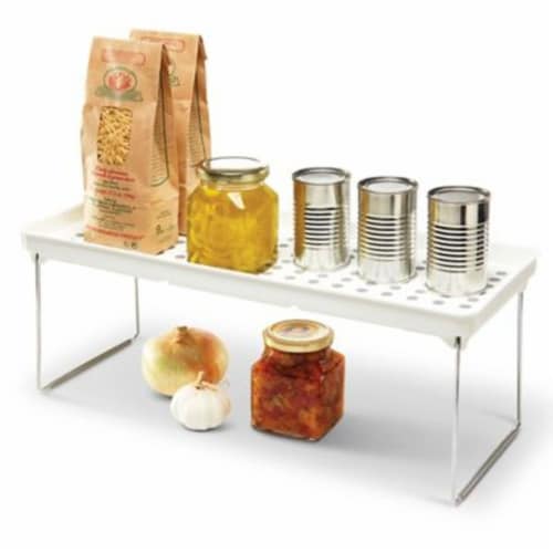 madesmart® Dots Large Stacking Cabinet Shelf in White/Grey Perspective: bottom