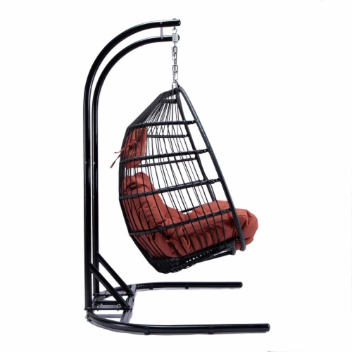 LeisureMod Wicker 2 Person Double Folding Hanging Egg Swing Chair
