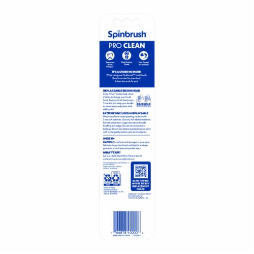 Spinbrush PRO CLEAN Adult Soft Bristles Battery Powered Electric Toothbrush Perspective: bottom