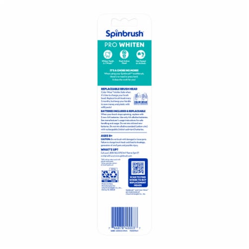 Spinbrush Pro Whiten Medium Bristles Coral Battery Powered Electric Toothbrush Perspective: bottom