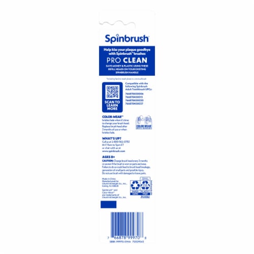 Spinbrush Pro Clean Soft Bristles Electric Toothbrush Replacement Heads Perspective: bottom