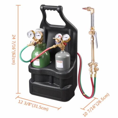 Portable Weld Torch Tank Kit Twin Tote Oxygen Acetylene Oxy Cutting Brazing DOT Perspective: bottom