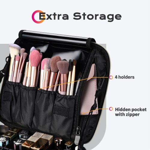 Travel makeup bag with brush holder best sale