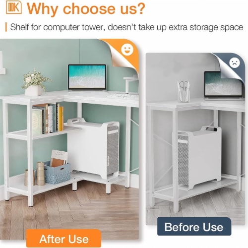 ODK 47 Inch Compact L Shaped Desk with Storage Shelves and Monitor Stand White 1 Piece Pay Less Super Markets