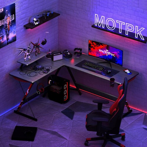 MOTPK 58 Inch L Shaped Carbon Fiber Computer Gaming Desk w
